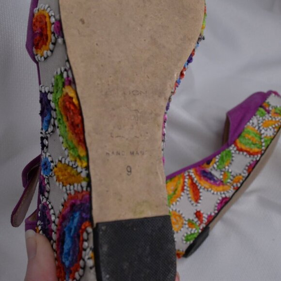 Sacha London Y2K Purple Embroidered Floral Wedge Heels Sz 9 - Picture 8 of 8